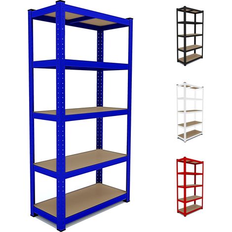 Scaffale In Metallo E MDF Scaffale Ad Alta Portata Fino a 875 kg Con 5 Ripiani Regolabili Ideale Per Garage Officina Cantina Capannone Magazzino Design Modulare 180 x 90 x 40 cm (Bianco) - Colore: Ner