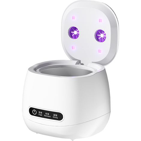 Nettoyeur à ultrasons rechargeable USB avec désinfection UVC, 13×12×11 cm, ondes sonores 52kHz et intérieur en acier inoxydable 304 pour tétines, protège-dents et bijoux (1/5)