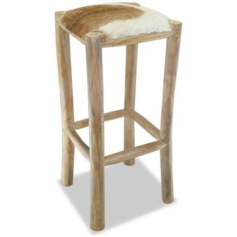 vidaXL Tabouret de bar cuir de chèvre et bois de teck solide (1/5)