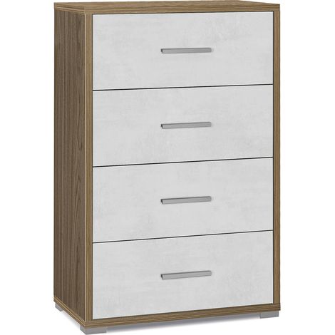 Cassettiera 4 Cassetti 71x110x41 cm Noce Stelvio/Ossido Bianco (1/4)