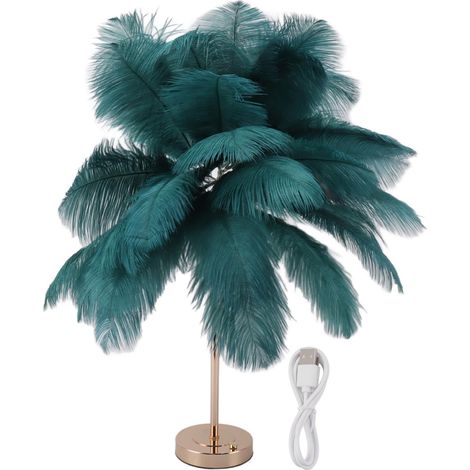 Lampe de Table Décorative avec 30 Plumes Ostrich RECHARGEABLE USB LED Touche Contrôle Bureau Mobile Batterie Verte (1/5)