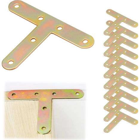 Connecteurs Coudés Équerre Plaque Perforée - T Forme Metalliques Connecteurs Équerre à Angle Plat pour Meubles Armoires Tables et Chaises Réparation Supports en Forme de T, 10 Pièces (1/5)