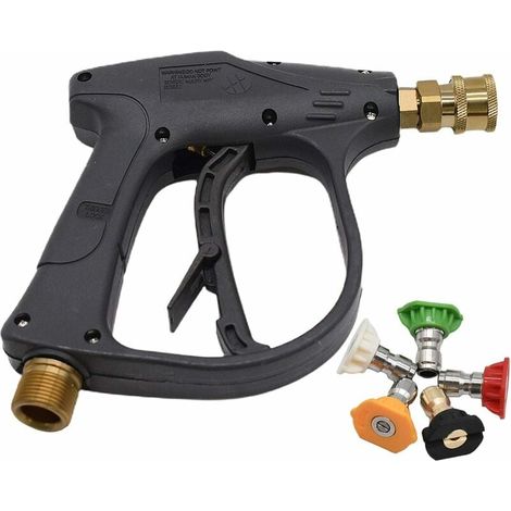 Pistolet de lavage haute pression avec 5 buses, 4350 PSI 1/4" pistolet de lavage de voiture à dégagement rapide, pistolet court pour le nettoyage de voiture filetage métrique M22 (raccord de tuyau M22 (1/4)