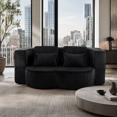 Modernes schwarzes Boden-Schlafsofa mit 4 Kissen, hochdichtem Schaumstoff, ohne Montage (1/5)