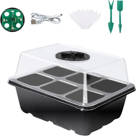 (1 pièce noire) Le plateau de semis avec trous de ventilation comprend un plateau de semis en plastique léger, une lumière LED, des outils de plantation et des trous de ventilation. (1/4)