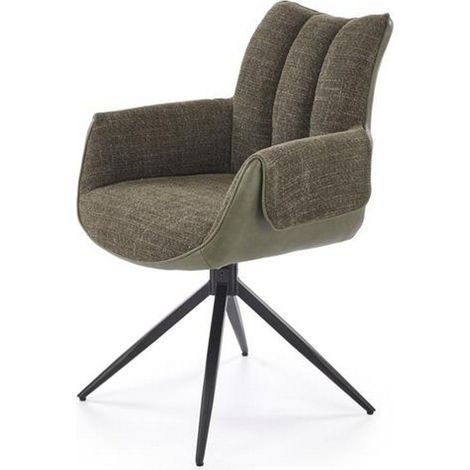 Chaise pivotante vert olive, tissu & éco-cuir, pied métal 4 branches LUDMILA (1/5)