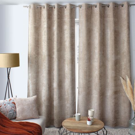 Rideau en velours chiné tamisant 140x240 cm – 100 % polyester – 8 œillets argentés – Tissu doux et lourd pour lumière filtrée – Decostars