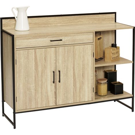 Idmarket – Buffet bas de cuisine 120 cm – Plan de travail H.83 cm – 2 portes – 1 tiroir – Design industriel en métal et bois