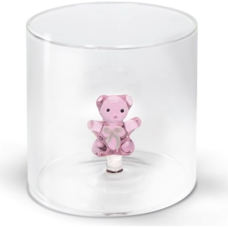 WD LifeStyle Bicchiere Vetro Borosilicato Cc 250 ml Decoro Orsetto Rosa