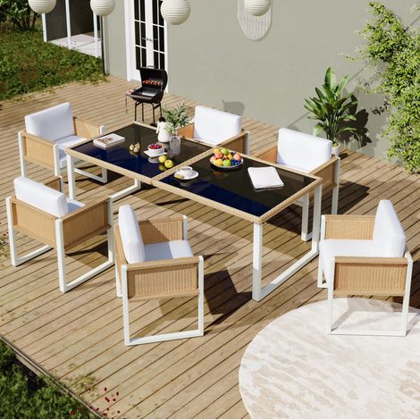 tavolo pranzo 170x80 set giardino rattan 6 posti OKMYHOME (1/5)