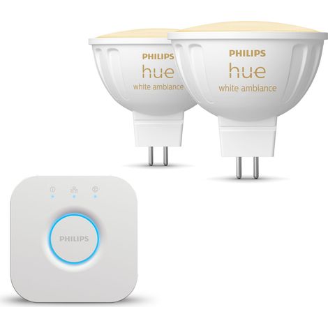 Philips Hue Kit de démarrage GU5.3 avec 2 Spots (MR16) 12 V Lumière blanche chaude à froide - Comprend 1 Bridge - White Ambiance (1/5)