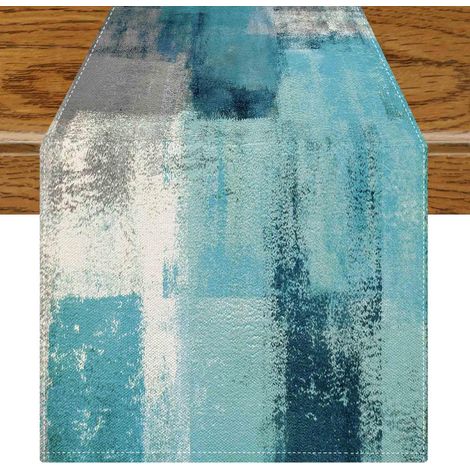 Chemin de Table Turquoise Décoration Rétro de Ferme Centre de Table Moderne Art Peinture Chemin de Table Boho 40 x 140 cm pour la Decoration Printemps d'automne d'hiver Intérieur (1/5)
