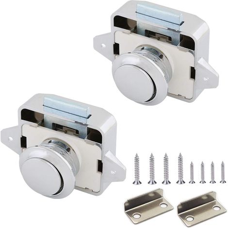Verrou à Bouton-Poussoir, 15-18 mm, pour Meubles, Poignées de Meubles, Camping, Caravane, Bateau (2 Pièces, Blanc/Nickel) (1/4)