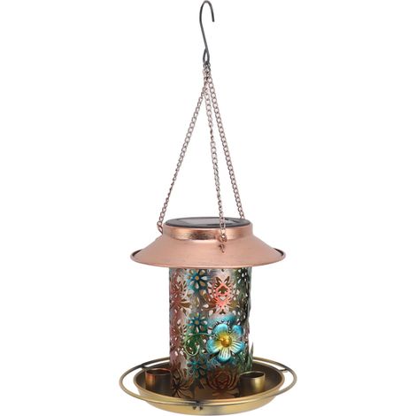Solarbetriebene Vogelfutterstation für den Außenbereich, hängend, mit exquisitem Hohlmuster, wasserdicht, Retro-Design, ideal für Vogelliebhaber. (1/5)