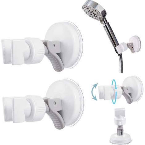 Support de pommeau de douche (lot de 2), support de pommeau de douche à ventouse réglable pour salle de bain, baguette murale rotative à 360° compatible avec la plupart des pommeaux (1/5)