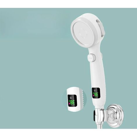 Pommeau de douche intelligent à affichage numérique LED (blanc), pommeau de douche économe en eau avec fonction d'amplification de pression (1/5)