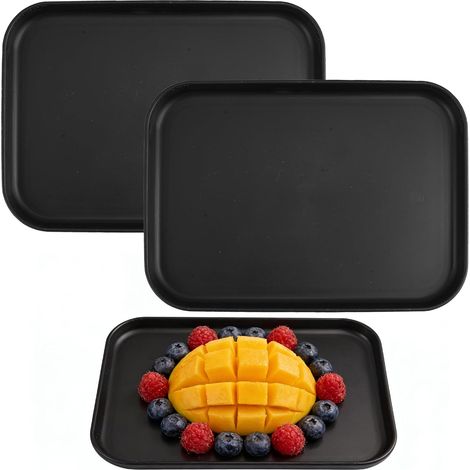 2 Plateaux Plastique Rectangulaire, Noir, 24x17x1,7 Cm, Antidérapant, Empilable, Pour Bar Restaurant Cuisine (1/5)