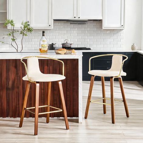 Tabourets de bar blancs avec accoudoirs revêtement en tissu (1/5)
