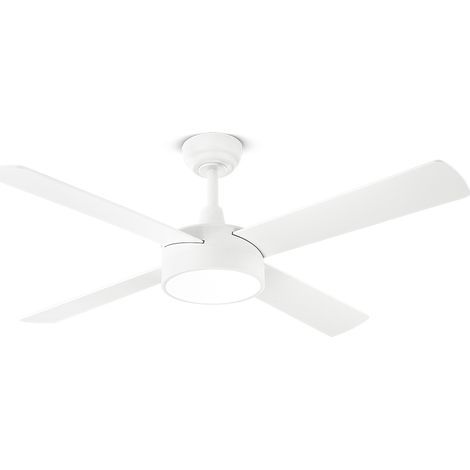 Ventilatore da Soffitto con Luce LED Integrata, Motore DC 40W, 4 Pale Reversibili Bianco/Legno, Telecomando, Diametro 132 cm, 6 Velocità - Perenz