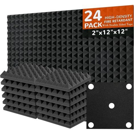 Set of 24 Acoustic Foam Panels, Soundproof Pyramid 30x30x5cm, For Studio and Office (1/5)