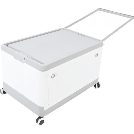 Collapsible Storage Bin with Lid and Wheels, Stackable PP Utility Storage Box with Wheels, Container with Handle for Clothes, Books (1/5)