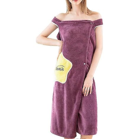 Peignoir de bain femme à séchage rapide en microfibre douce, jupe de bain absorbante pour la douche, violet, taille M (1/5)