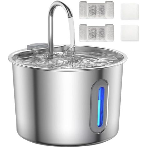 Fontaine à eau automatique pour chats et chiens, en acier inoxydable avec prise européenne, alimentation autonome pour animaux de compagnie domestiques (1/5)