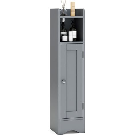 COSTWAY Mobiletto per Bagno Piccolo, Armadietto Salvaspazio da Terra Angolare con Porta e Ripiani Regolabili, Porta Carta Igienica Stretto, Mobiletto per Soggiorno, Cucina e Ingresso (Grigio) (1/5)