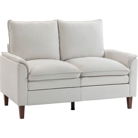 Zweisitzer-Sofa aus Chenille, cremefarben, 24 cm Kissen, hohe Rückenlehne