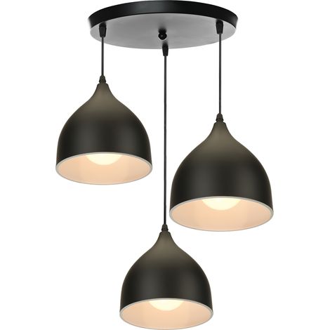 Lampe À Suspension Rétro Antique 3 Lumières Plafonnier E27 Moderne Suspension Luminaire Créative Vintage Pour Café Bar Grange Noir
