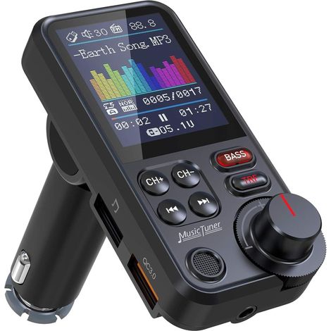 Bluetooth Adapter Auto, Starkes Mikrofon FM Transmitter Auto Bluetooth mit 1,8-Zoll-Farbbildschirm für Freisprechanrufe, unterstützt QC3.0-Lade-, Höhen- und Bassmusik-Player - KM30 (1/5)