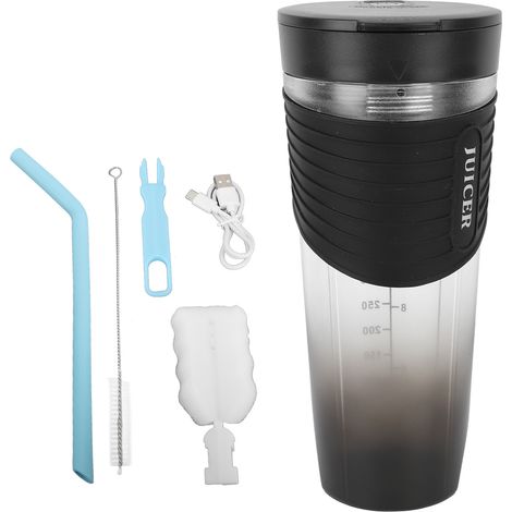 Mixeur portable étanche rechargeable USB, mixeur électrique pour fruits et smoothies, idéal pour la maison et l'extérieur (noir) (1/5)