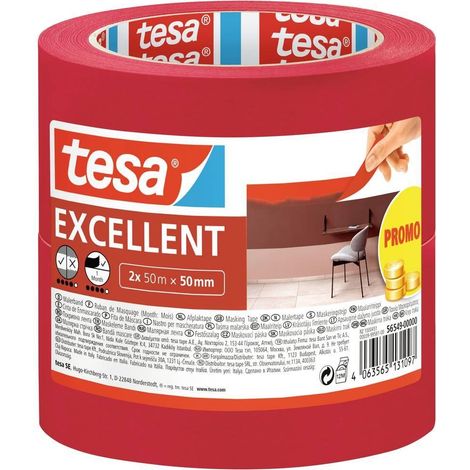 Tesa Excellent Kreppband Maskierband Rot 50 m x 5 cm