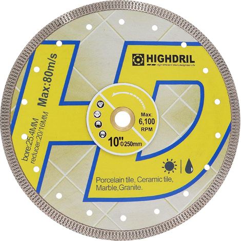 Disque a Tronconner Diamantés - Ø 250MM Lame de Scie Diamantée pour Carrelage, Céramique, Porcelaine, Terre cuite, Granit, Marbre, Pierre dure avec rondelle 25,4/20MM et 20/15,875MM (1/5)