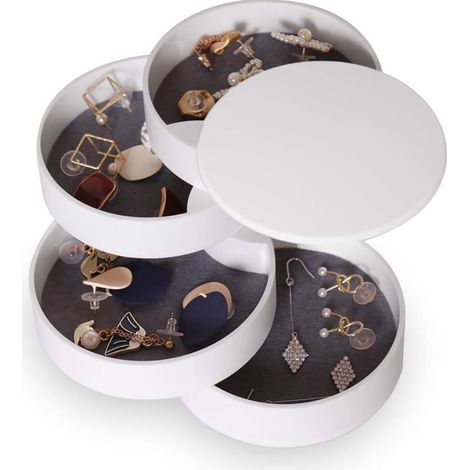 Organisateur bijoux blanc 4 couches plateau voyage pour bracelets et bagues (1/5)