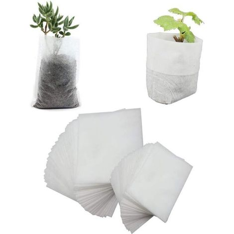 500 Stück biologisch abbaubare Vlies-Pflanzsäcke für Setzlinge, Anzuchtbeutel für Tomaten, Blumen, Pflanzen u. v. m. – Weiß – 8 × 10 cm