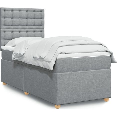 Boxspringbett mit Matratze Hellgrau 90x200 cm Stoff