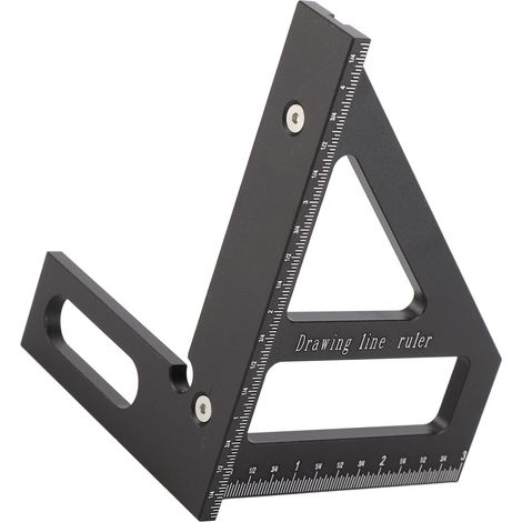 Équerre de menuisier, rapporteur d'angle 45°/90°, règle triangulaire, outil de traçage et de mesure pour ingénieur et charpentier (noir) (1/5)