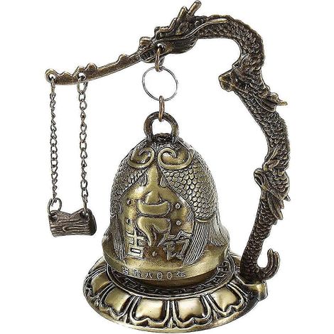 Cloche Feng Shui chinoise en bronze sculpté, style zen, d'inspiration tibétaine, ornée d'un dragon, pour bureau. Décoration porte-bonheur.-fish 1 (1/5)