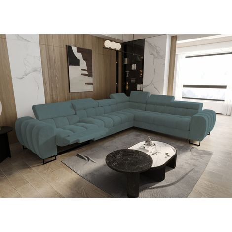 Ecksofa Schlafsofa BASTIEN RELAX in Stoff Terra Flaschengrün Ottomane Rechts (1/4)