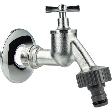 tecuro Auslaufventil 3/4 Zoll, Knebeloberteil, Steckkupplung, Wandrosette - Messing mattverchromt