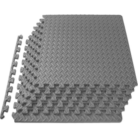 Tapis de sol puzzle 6 pièces 30 x 30 x 1 cm, dalles de sol en mousse EVA emboîtables pour salle de sport à domicile, tapis pour équipement d'entraînement, tapis de sol pour enfants, gris (1/3)