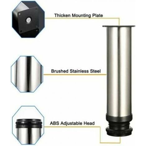 Set di 4 piedini per mobili in acciaio inox regolabili in altezza di 25 cm, ideali per divani, tavoli e armadi. (1/3)