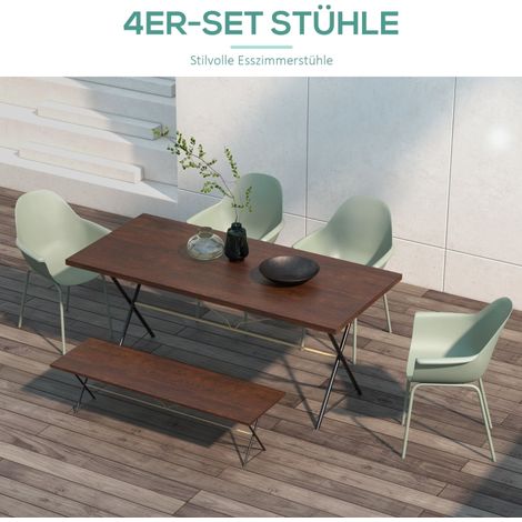 Lot de 4 chaises de jardin plastique métal étanches dossier accoudoirs charge max 120 kg vert (1/4)