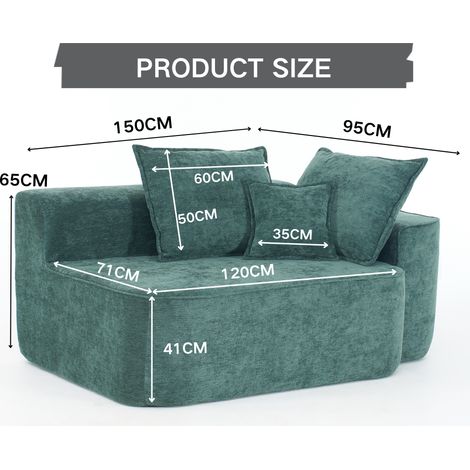 Canapé moelleux 2 places vert, sans assemblage, avec coussins confortables et rangements latéraux intégrés (1/4)