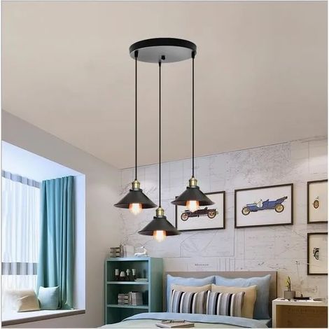 3 Lustres Suspensions Vintage Noir Lampe Suspension Industrielle en Métal pour Salon Chambre Cafe Bar (1/4)