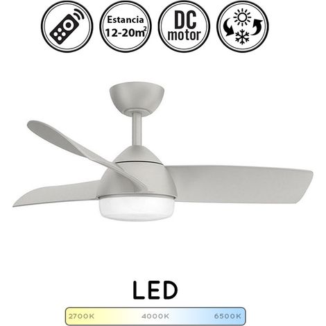 Ventilador de Techo DC Haur Plata 107cm 24W LED 3 Aspas 6 Velocidades (1/5)