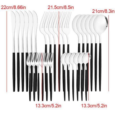Set d'argenterie Ensemble de table à couverts en acier inoxydable ustensile à couverts pour la cuisine 30pcs noir (1/4)