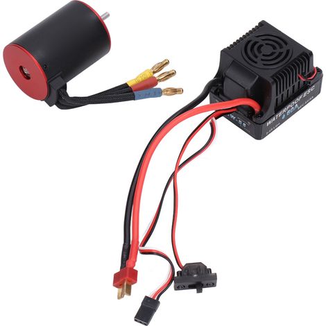 Contrôleur électronique de vitesse (ESC) sans balais étanche 60A, câble court, moteur 3650 3900KV avec fiche banane 4 mm pour voiture RC 1/10 (1/5)