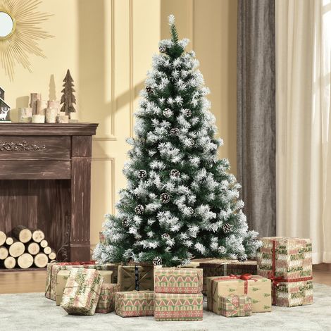 Árbol de Navidad Artificial 150 cm con Nieve con 676 Ramas 41 Piñas Decoración Navideña para Interiores Verde (1/5)